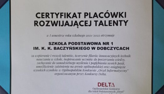 Certyfikat placówki rozwijającej talenty!